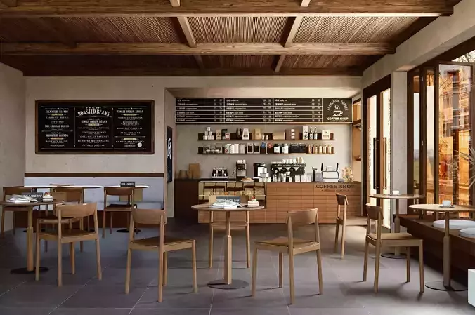 detailed coffee shop  3D model Low-poly 3D model