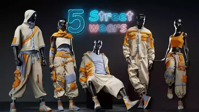 5 Stylized Streetwear Outfits High Poly Base Meshes
