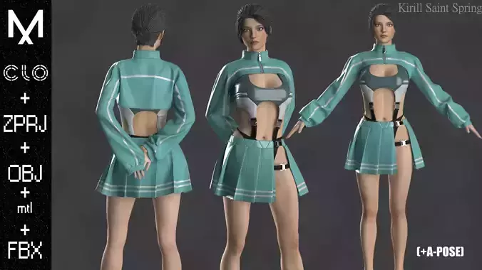 Female outfit Marvelous designer Clo3d OBJ mtl FBX ZPRJ