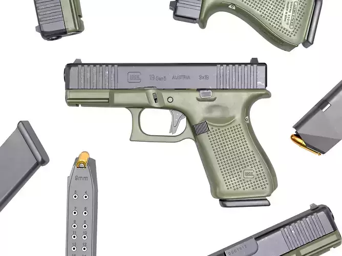 Glock-19 OD Green Pistol Low-poly 3D model