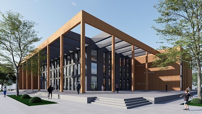 realistic university Low-poly 3D model 3
