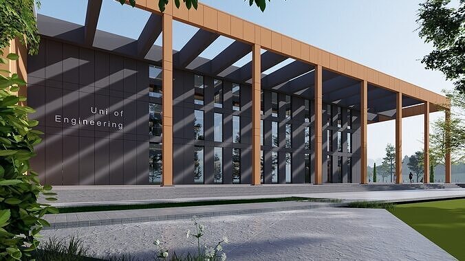 realistic university Low-poly 3D model 5