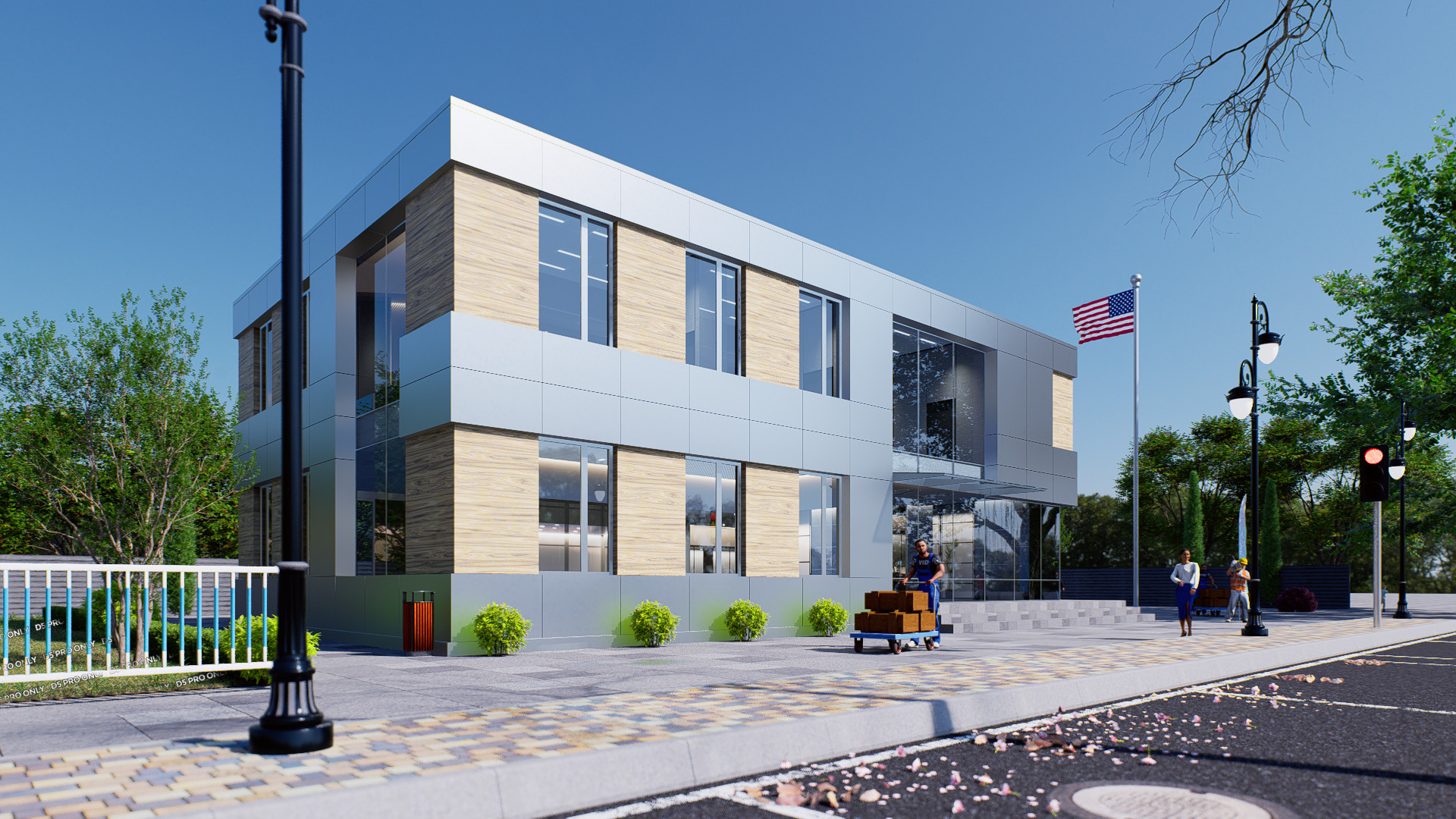 Commercial building Low-poly 3D model_2