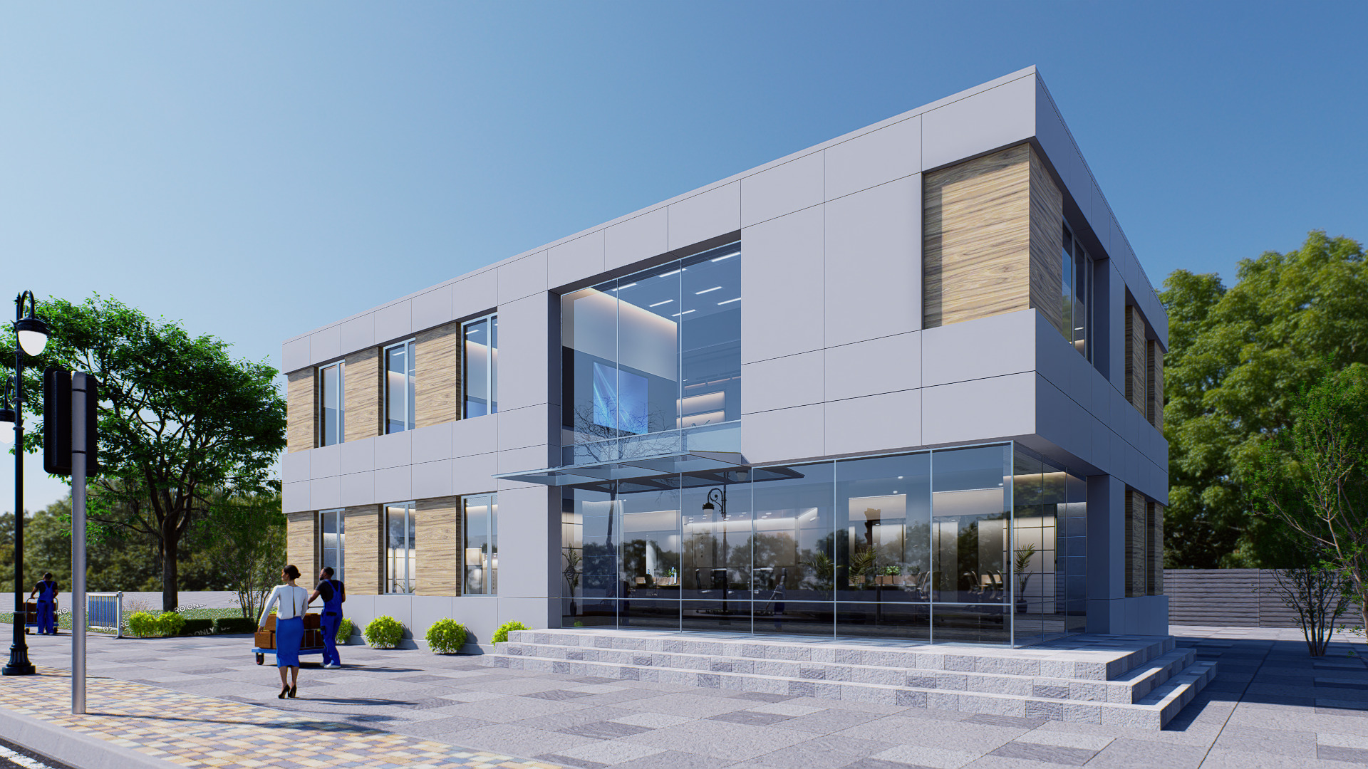 Commercial building Low-poly 3D model_5