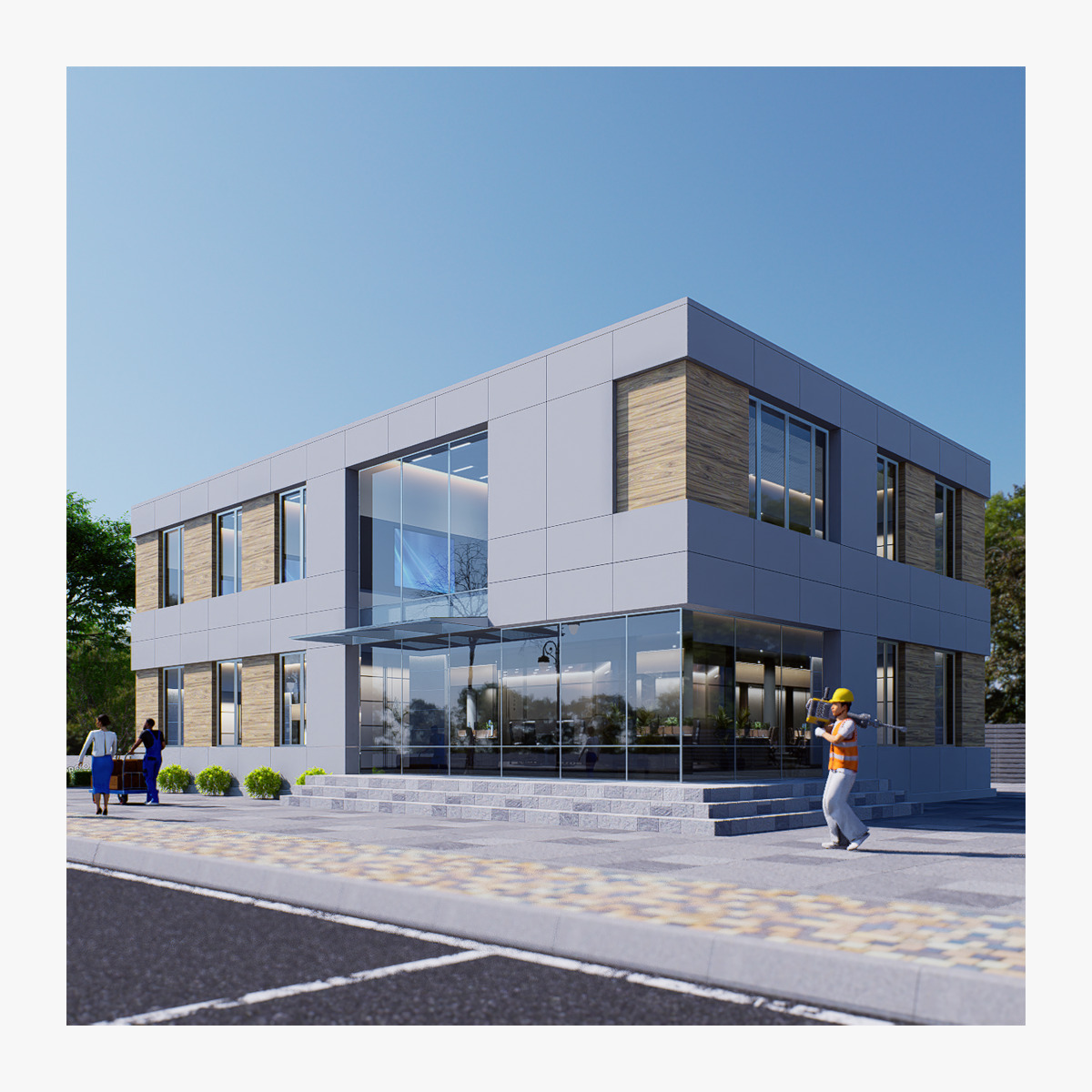 Commercial building Low-poly 3D model_1