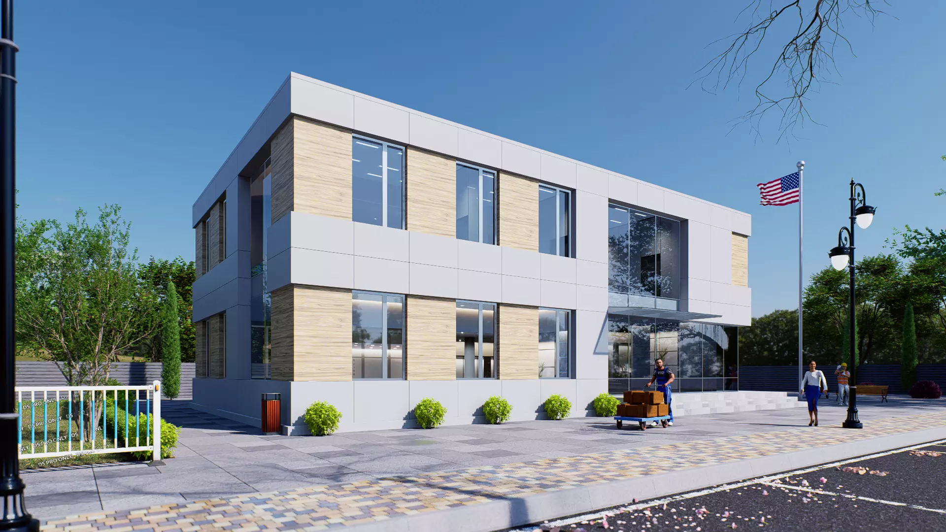 Commercial building Low-poly 3D model_0