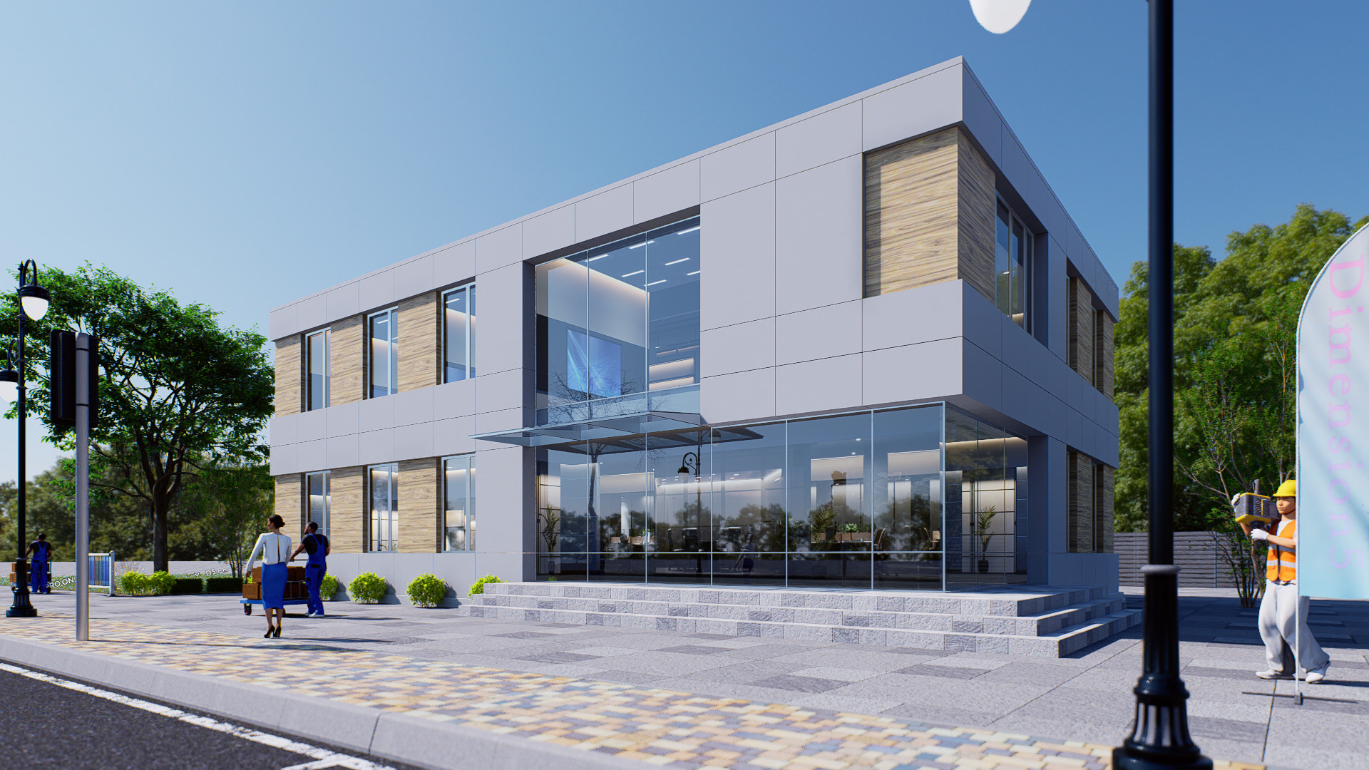 Commercial building Low-poly 3D model_4