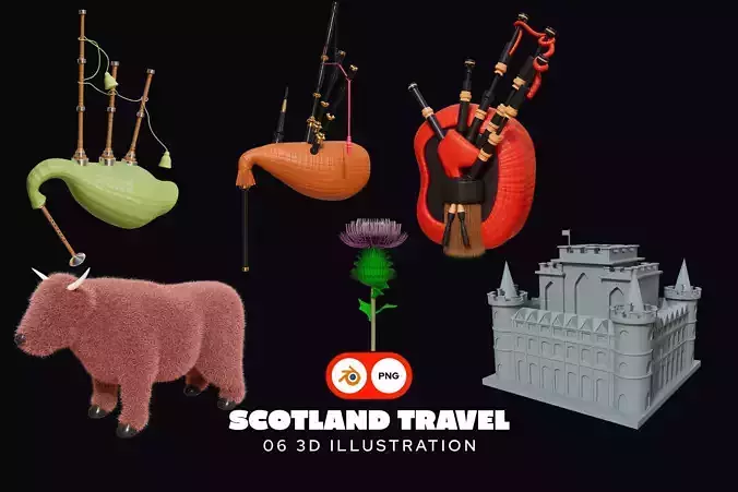 Scotland Travel 3D Illustration