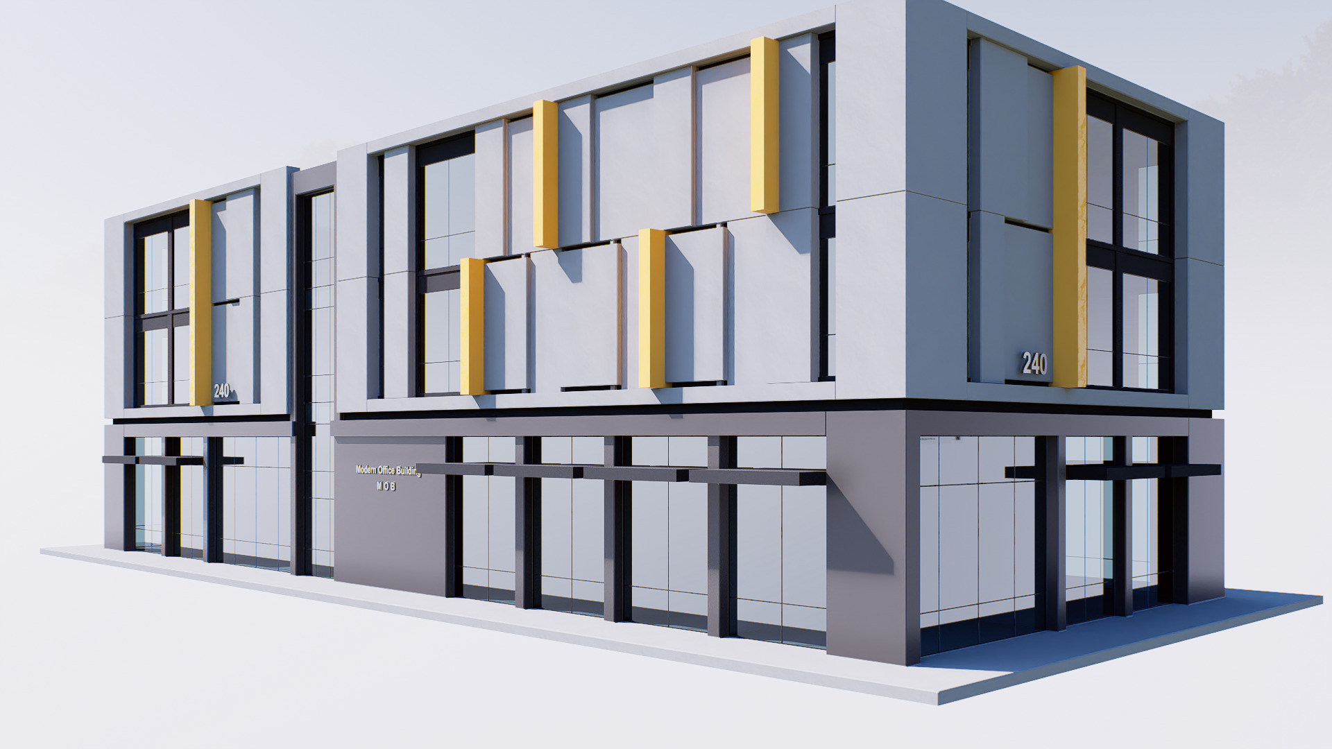 Commercial building Low-poly 3D model_7