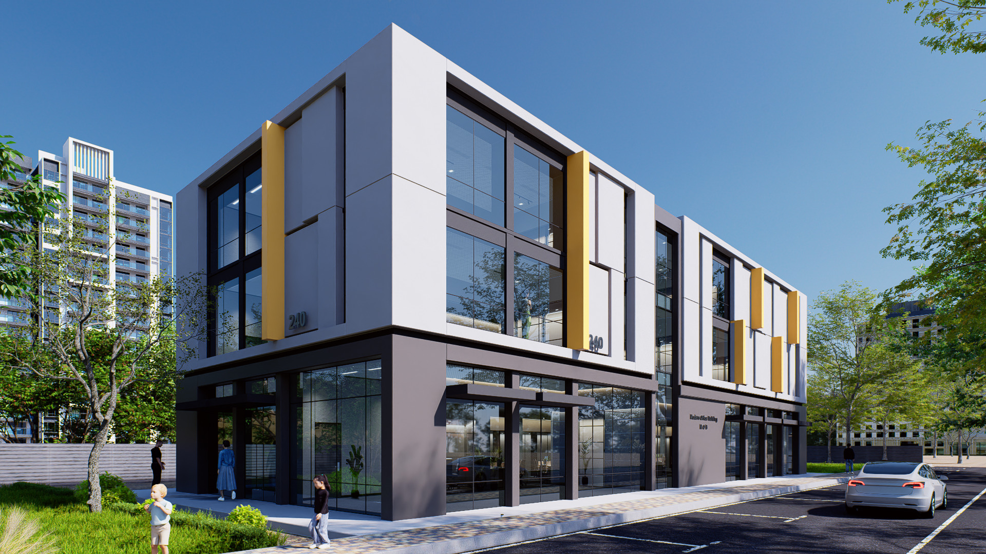 Commercial building Low-poly 3D model_2