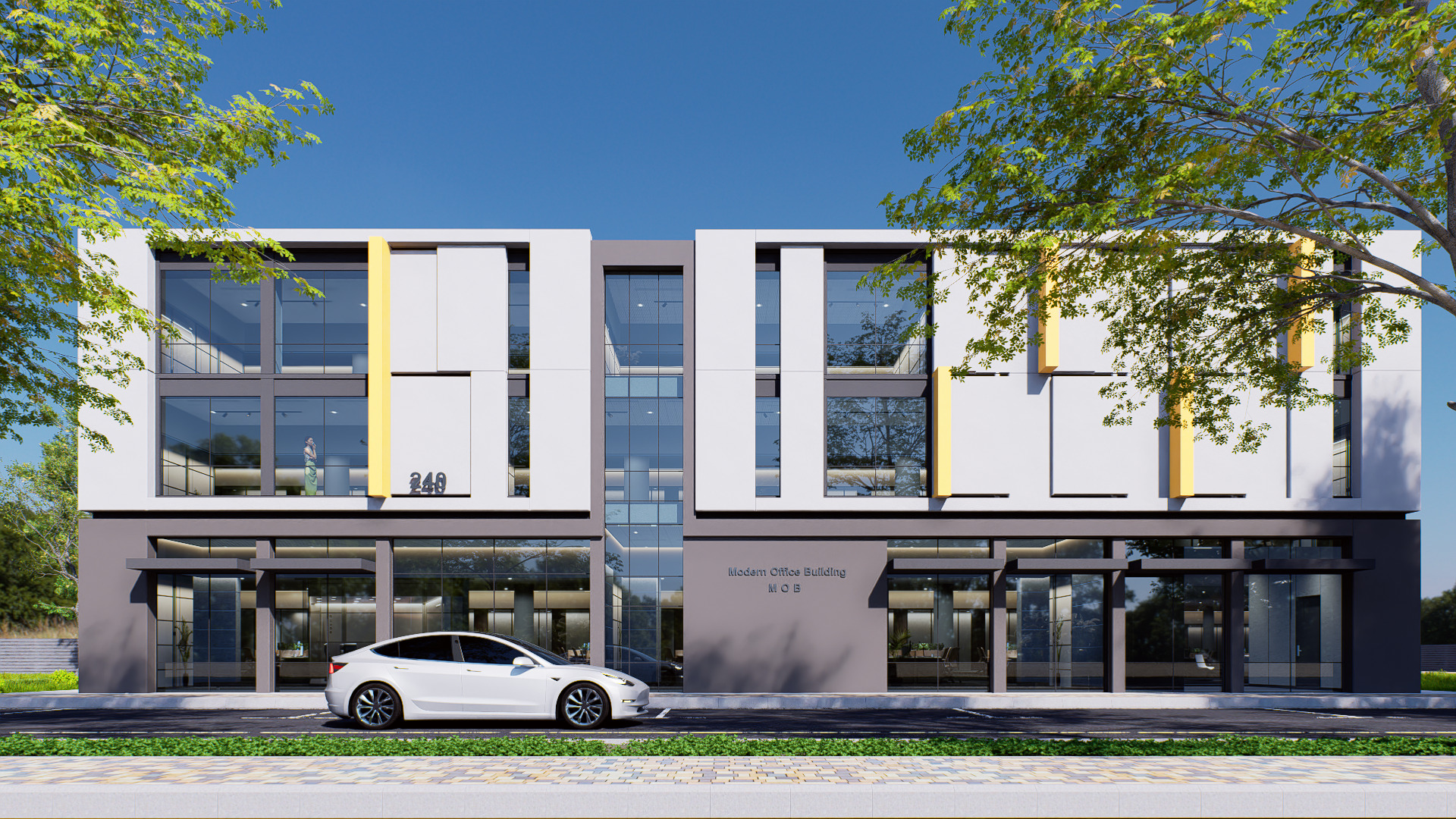 Commercial building Low-poly 3D model_1