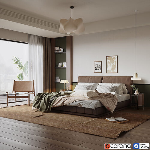 Cozy Modern Vintage Bedroom 018 3D model