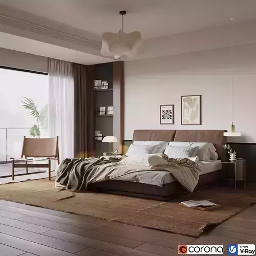 Cozy Modern Vintage Bedroom 018 3D model