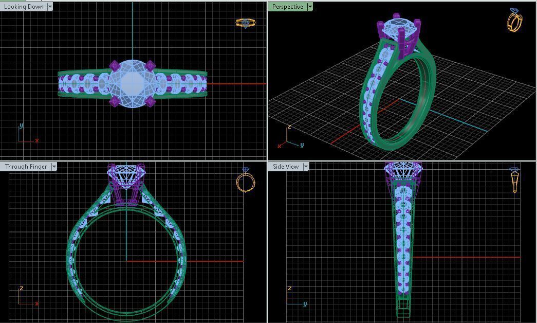 Engagement Ring With Rounded Diamonds 3D model_3