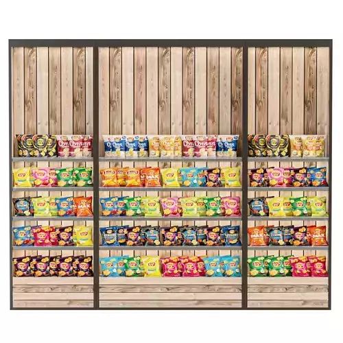 A display case in a supermarket with products 3D model