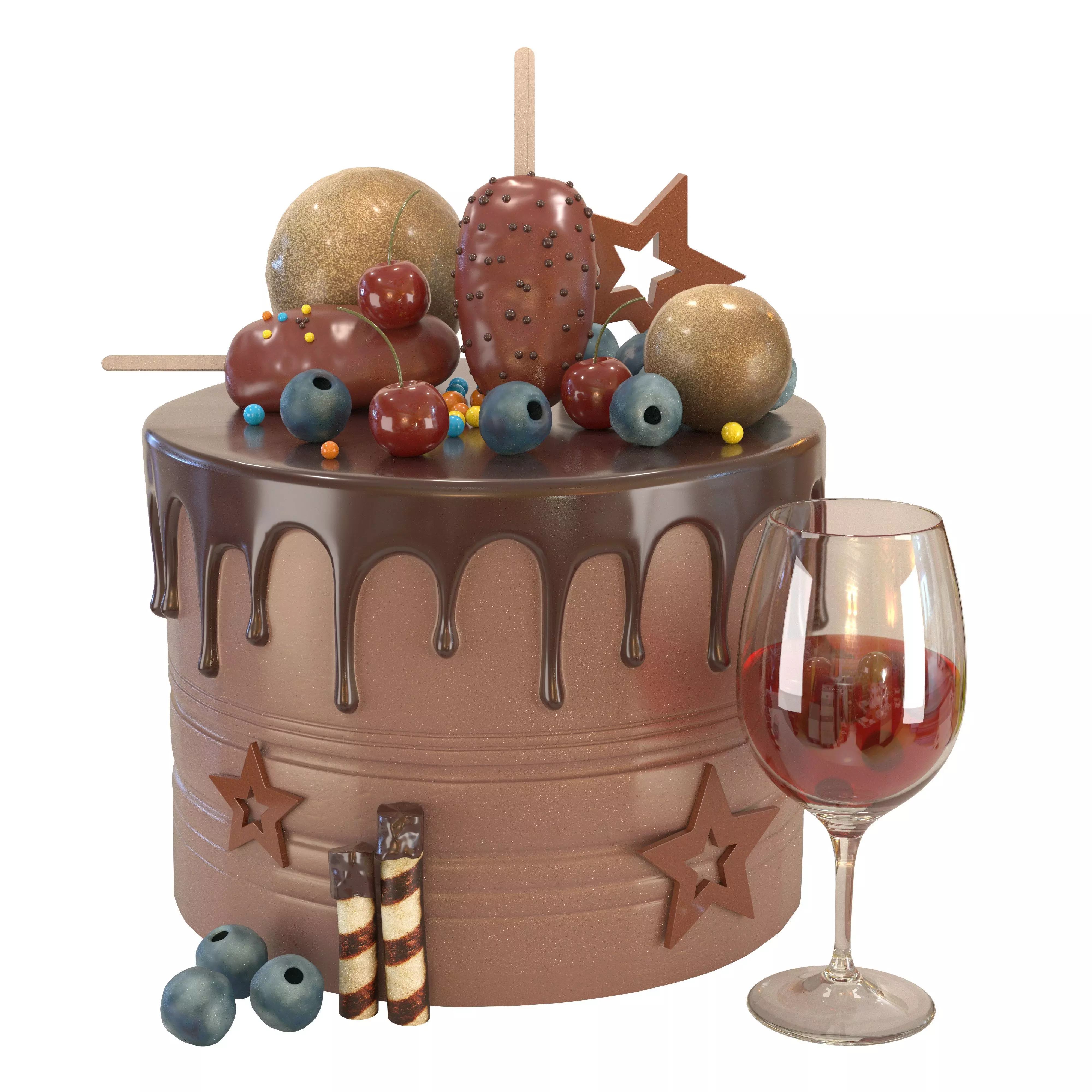 Chocolate Birthday Cake 3D model_0