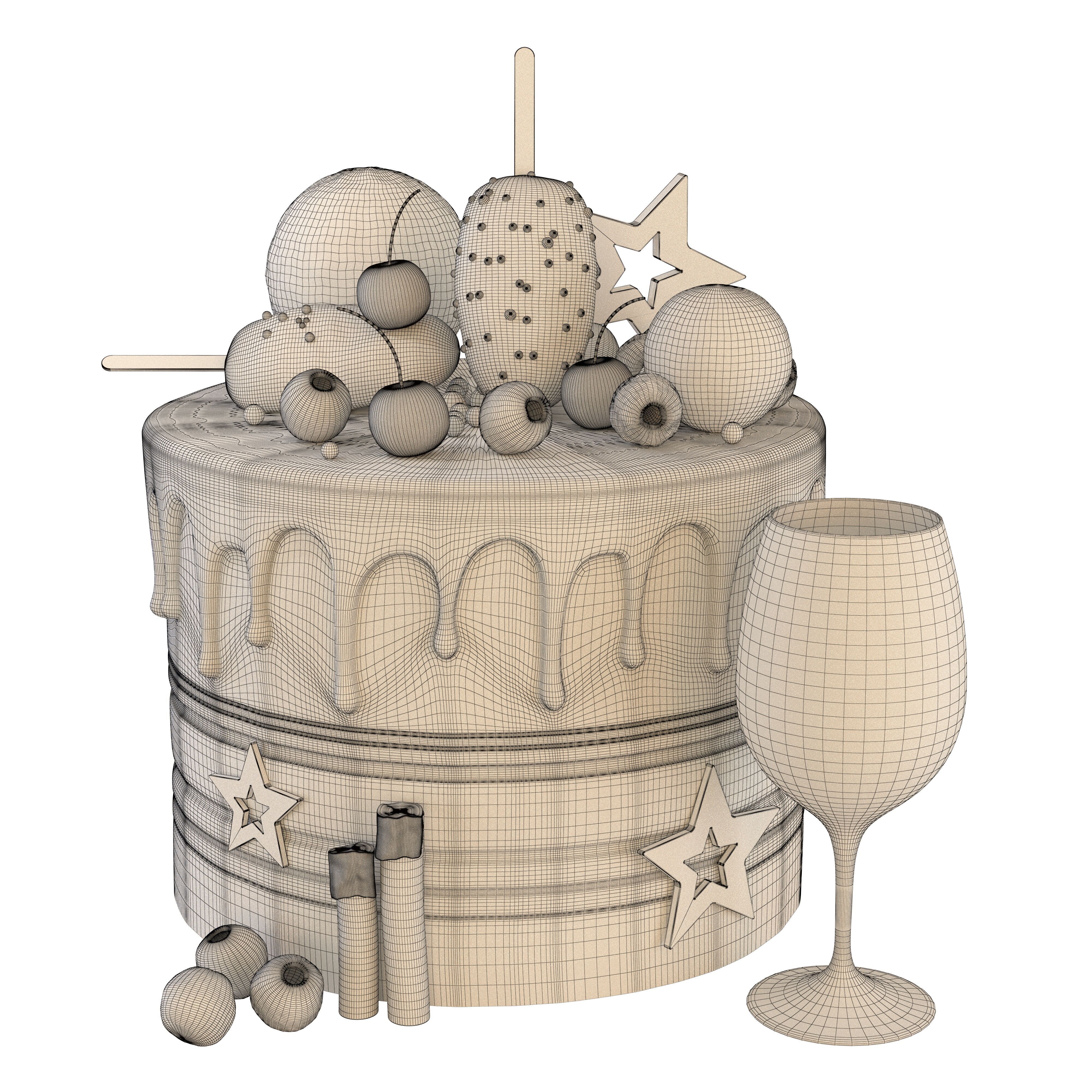 Chocolate Birthday Cake 3D model_2