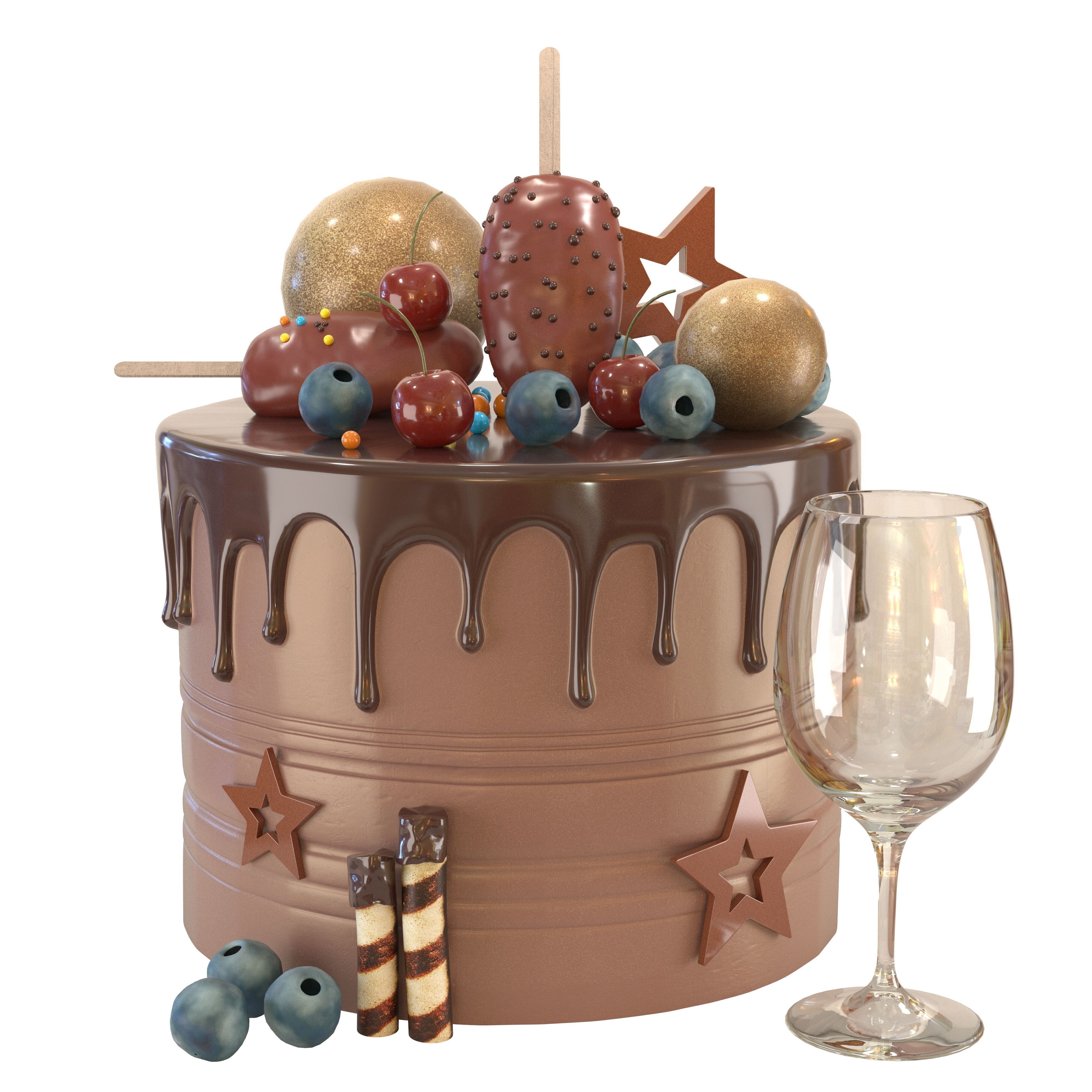 Chocolate Birthday Cake 3D model_1