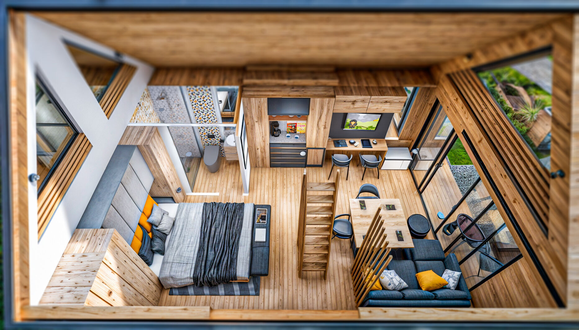 Glamping Pod Vacation House 3D and basic plans with dimensions Low-poly 3D model_5