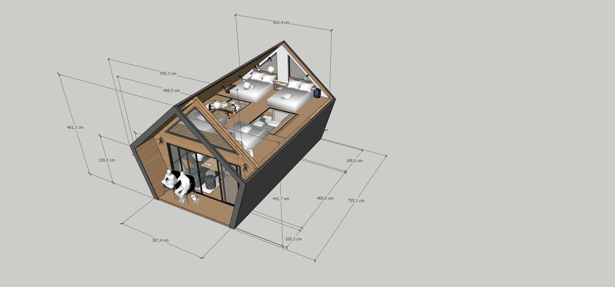 Glamping Pod Vacation House 3D and basic plans with dimensions Low-poly 3D model_8