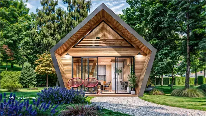 Glamping Pod Vacation House 3D and  basic plans with dimensions Low-poly 3D model