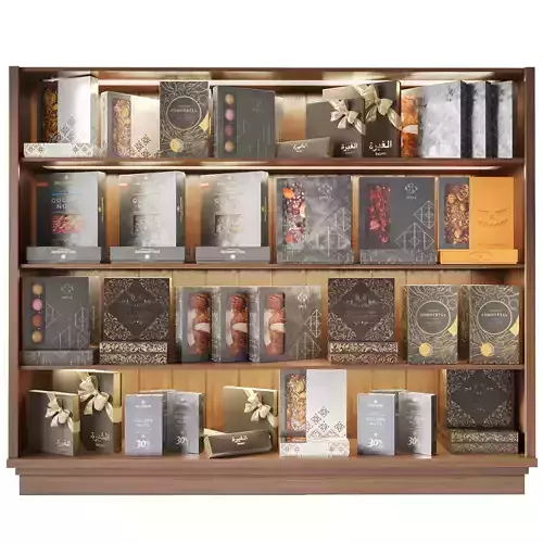 Display case with gift candies in a supermarket