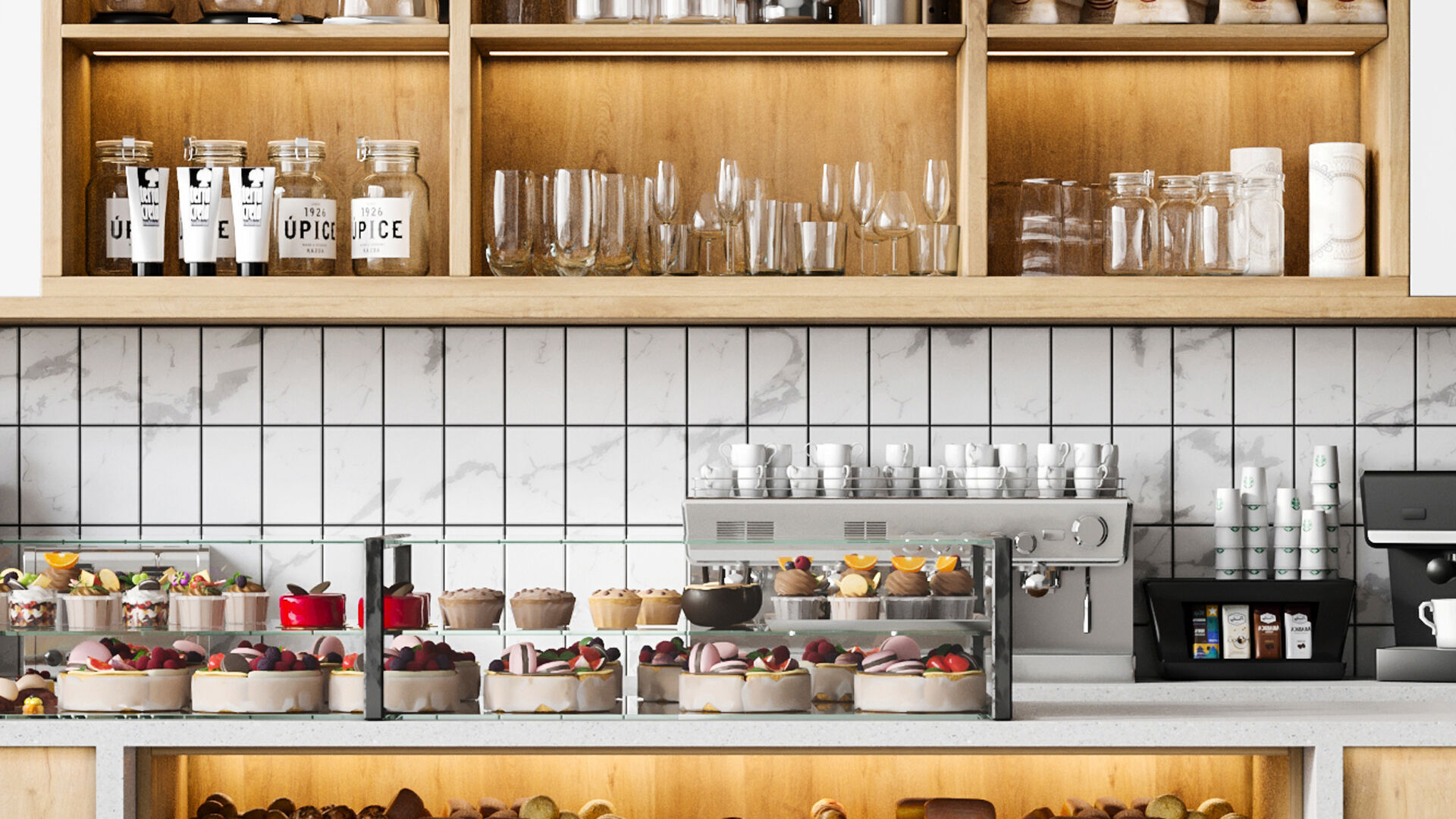 Workplace in a coffee shop or shopping mall 3D model_6