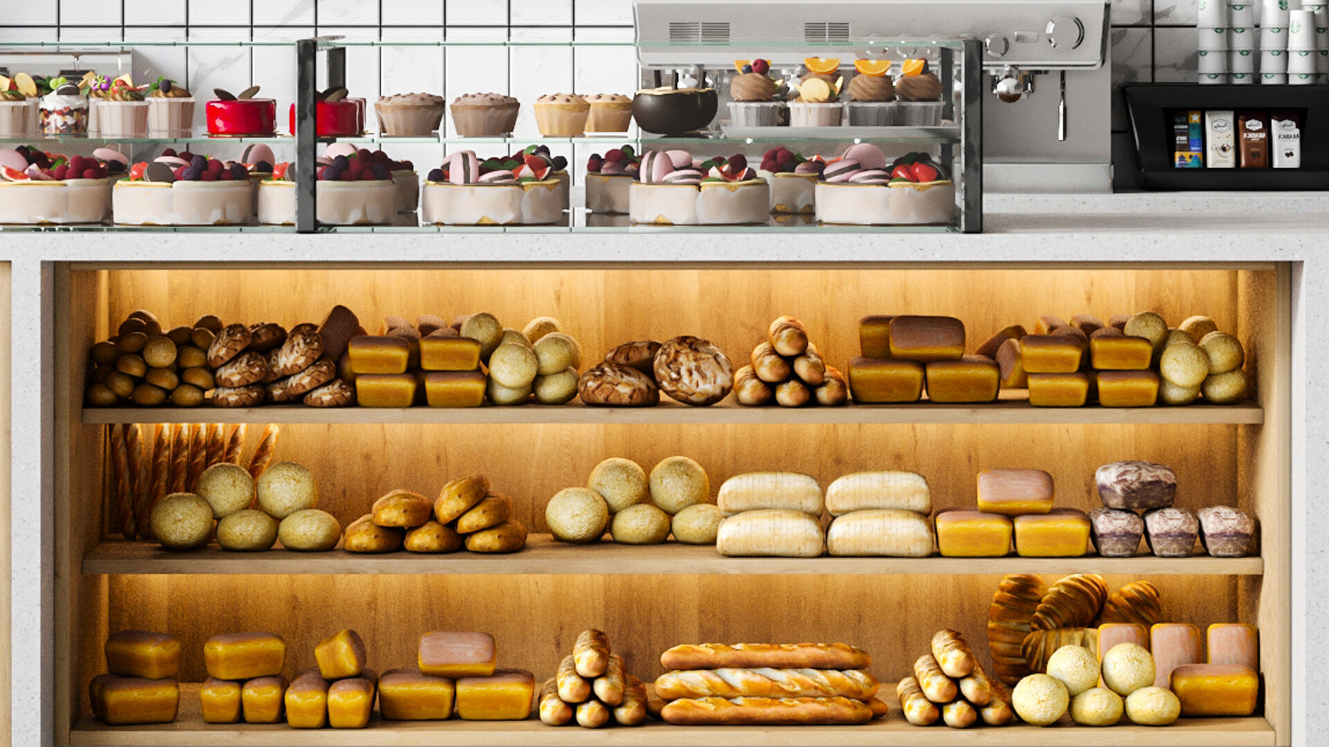 Workplace in a coffee shop or shopping mall 3D model_2