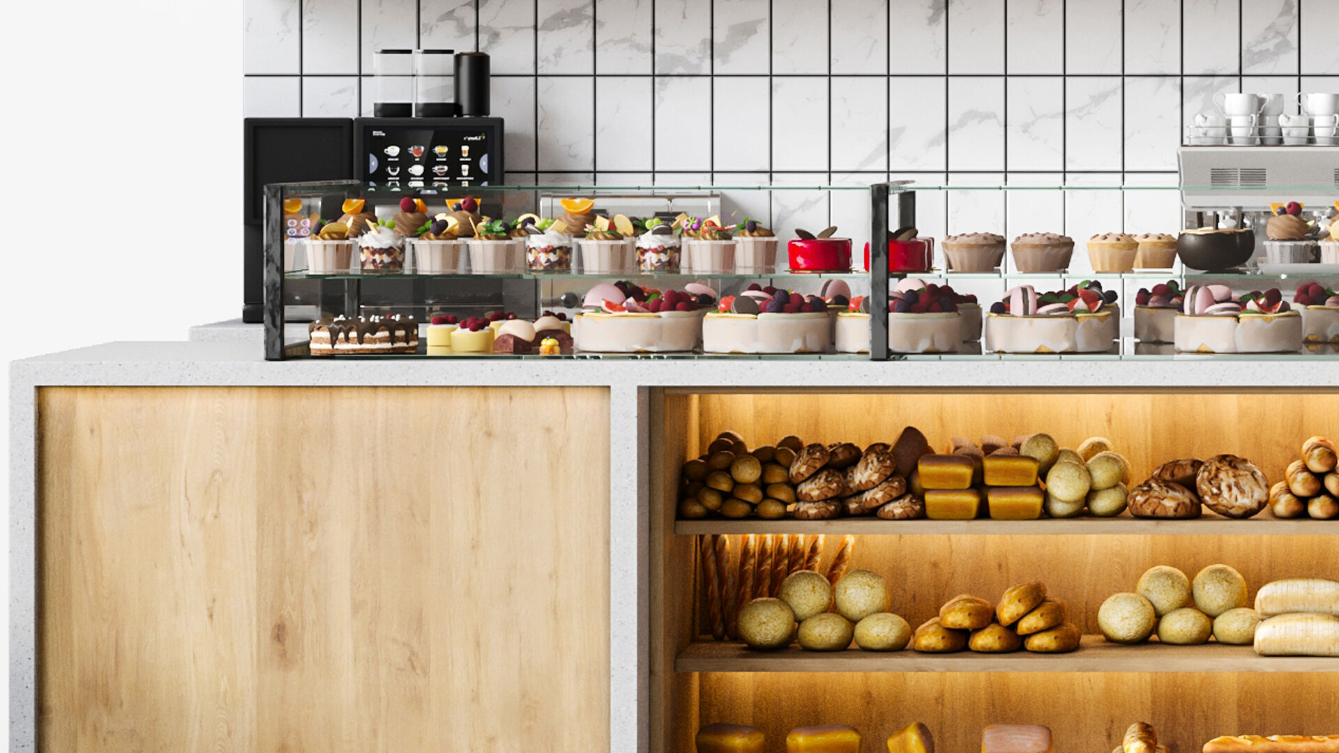 Workplace in a coffee shop or shopping mall 3D model_5