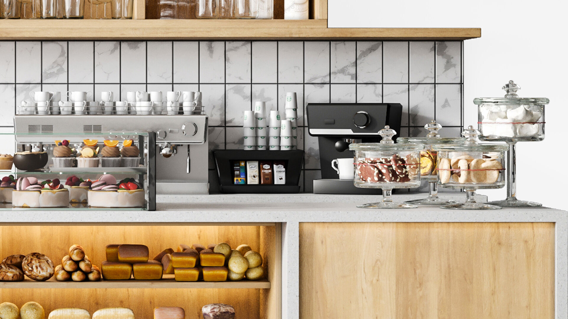 Workplace in a coffee shop or shopping mall 3D model_4