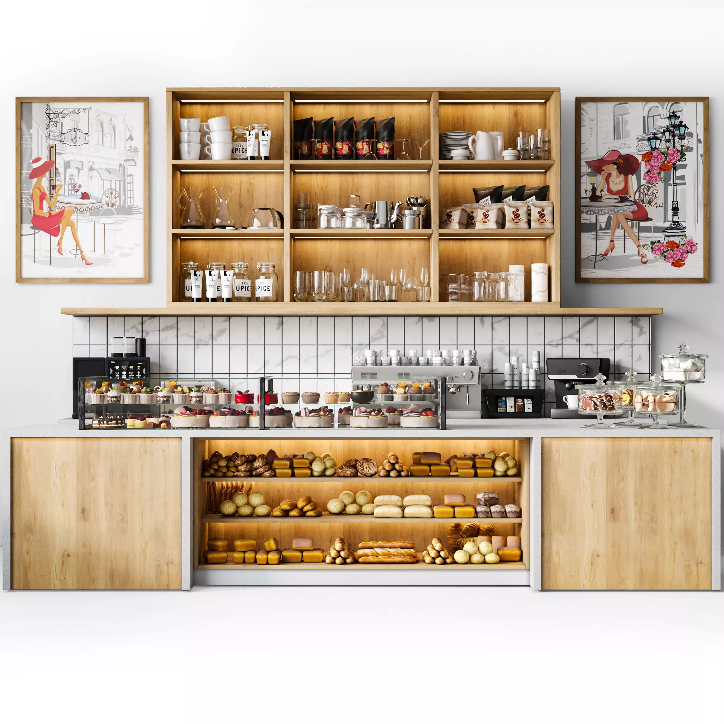 Workplace in a coffee shop or shopping mall 3D model_0