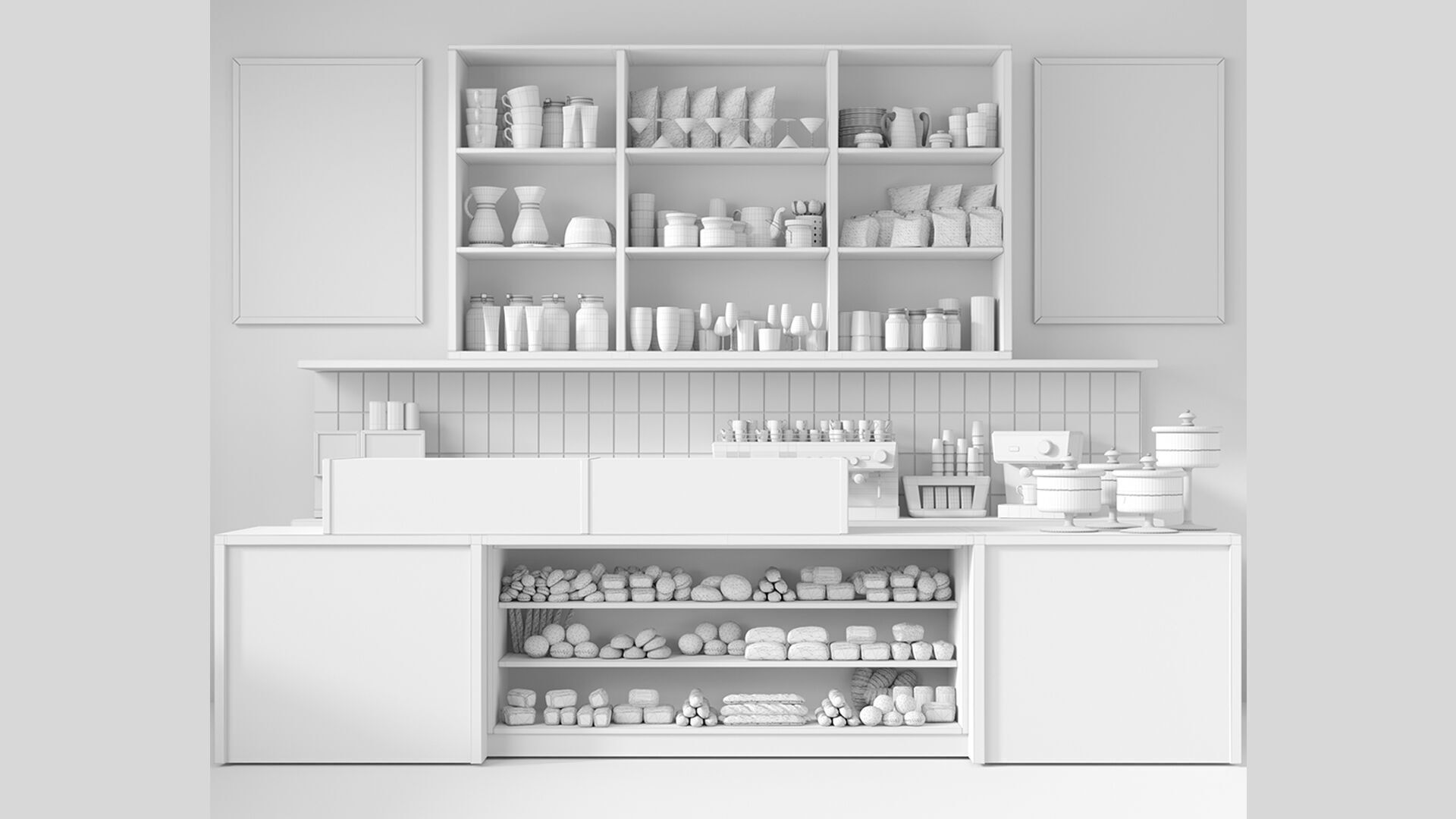 Workplace in a coffee shop or shopping mall 3D model_1