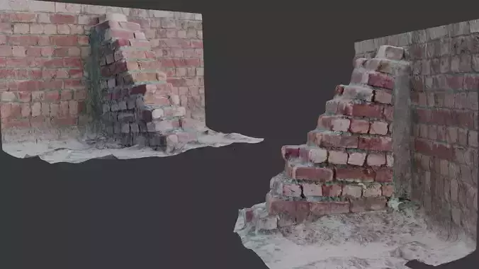 Old Brick Wall with Worn Staircase