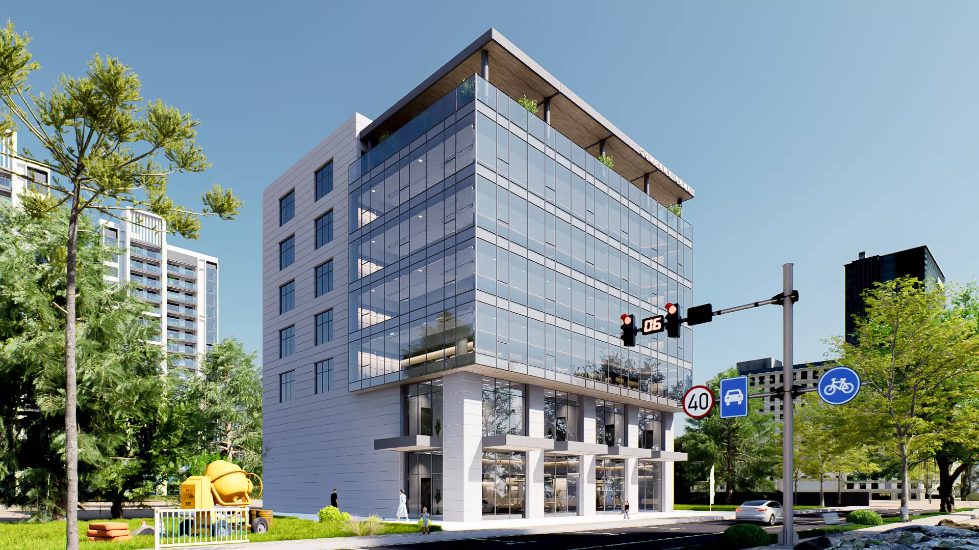 office building Low-poly 3D model_0