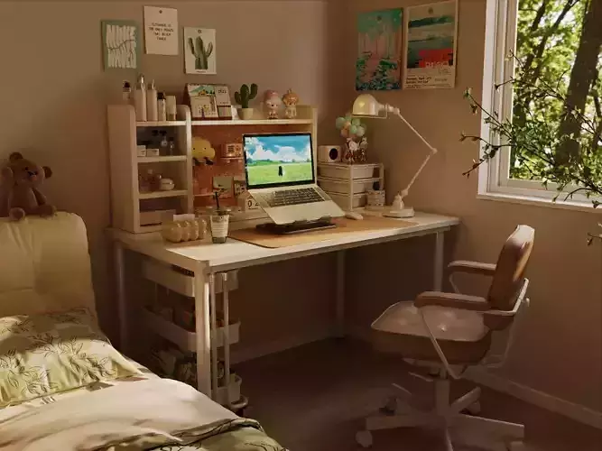 desk next to the bed  3D model