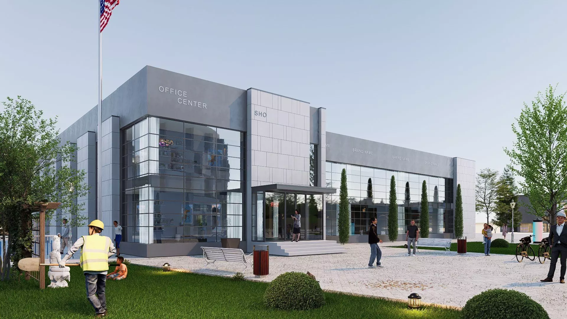 office building Low-poly 3D model_0