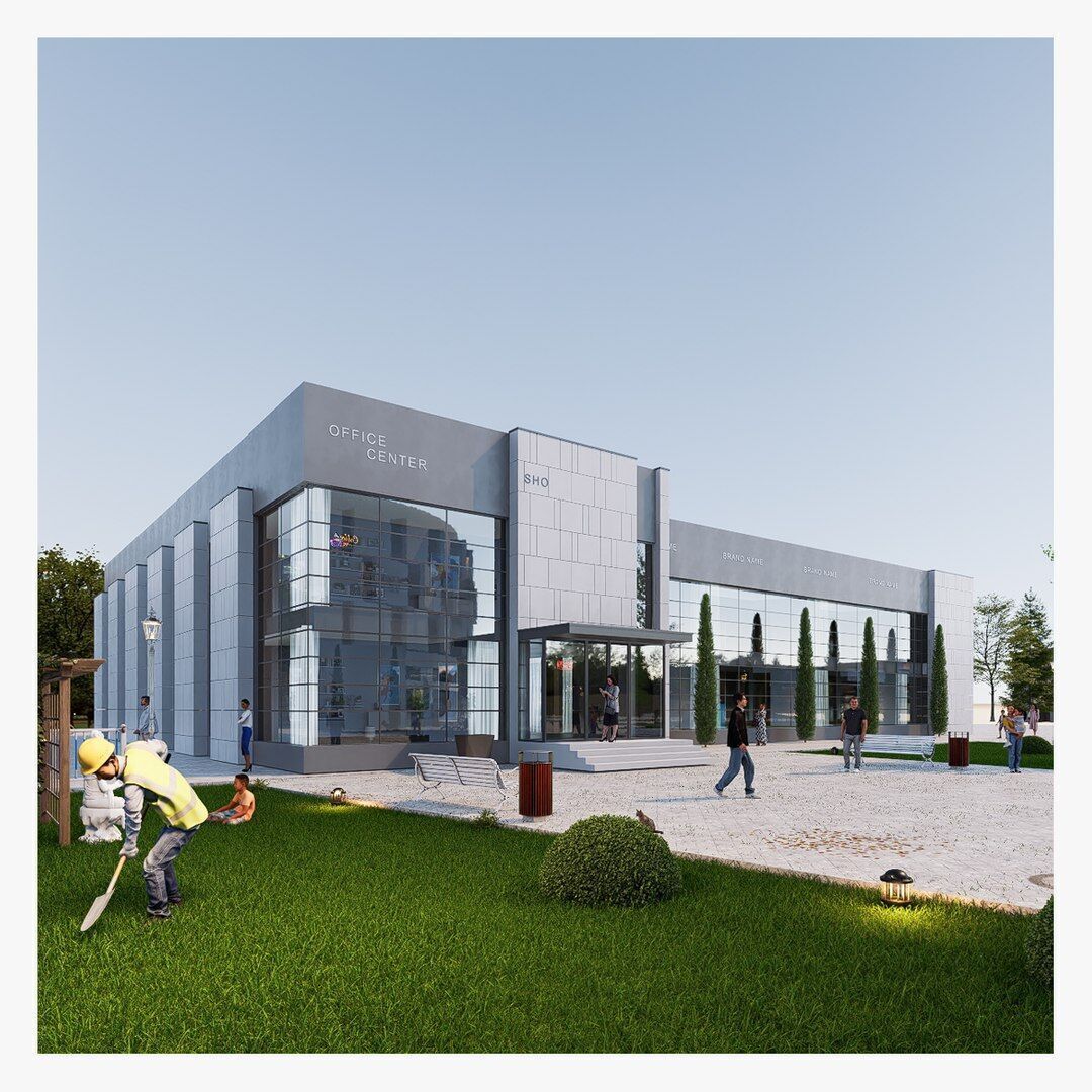 office building Low-poly 3D model_1