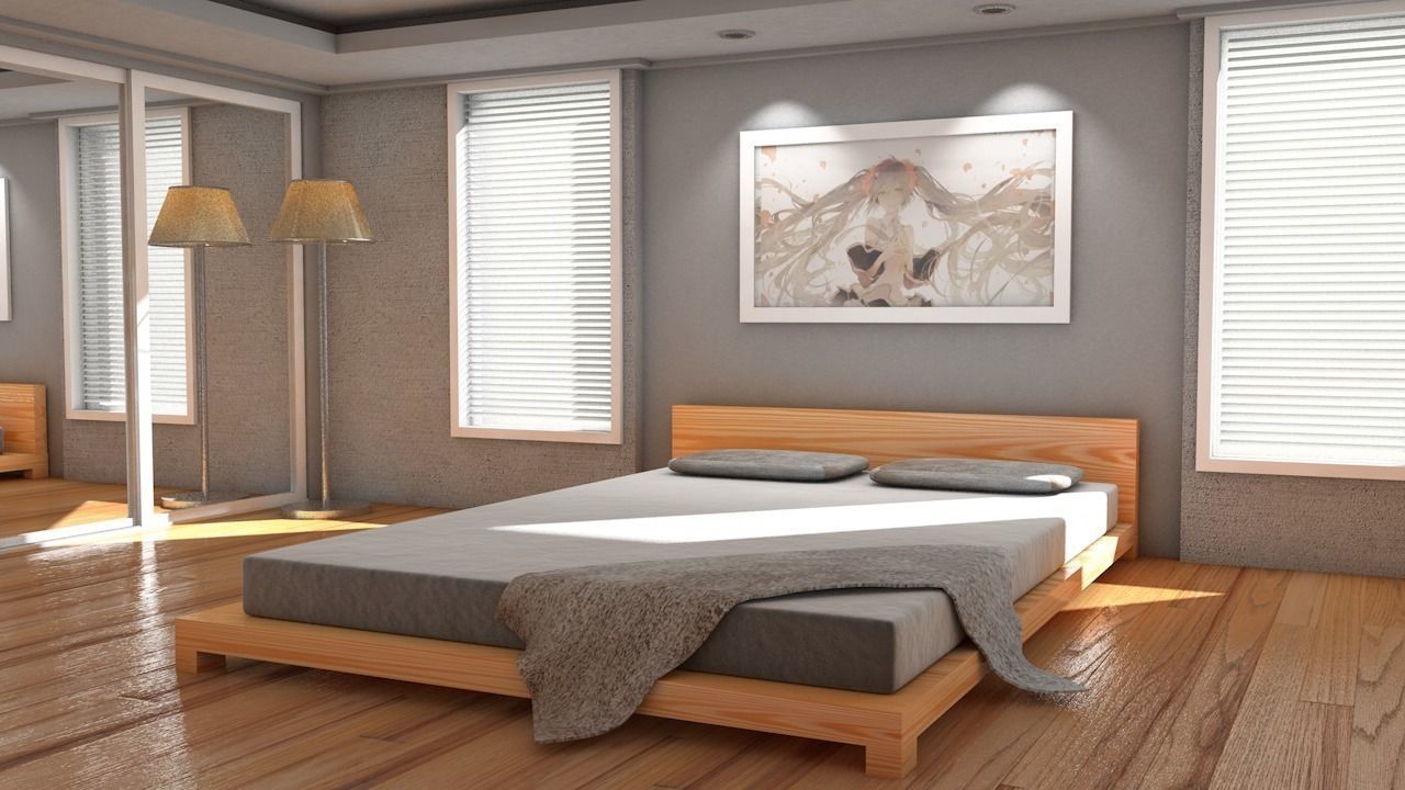 Bedroom modern with wooden floors Free 3D model_0