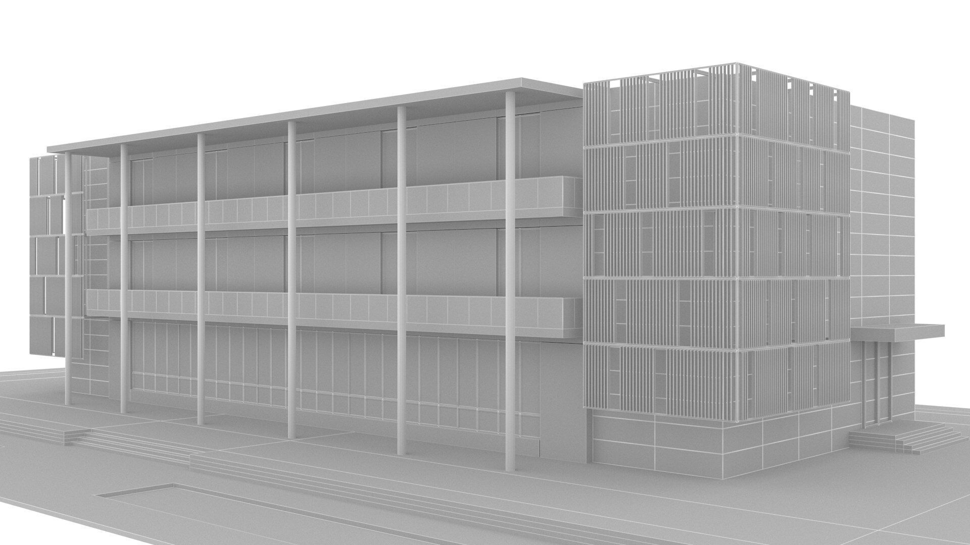 modern realistic building Low-poly 3D model_10