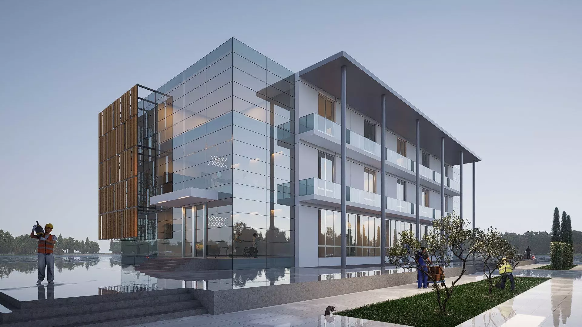 modern realistic building Low-poly 3D model_0