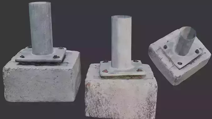 Concrete Base with Metal Pipe Scan Low-poly 3D model