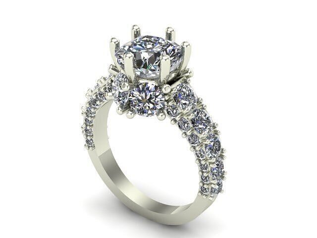 Engagement Ring With Cushion Diamond On It 3D model