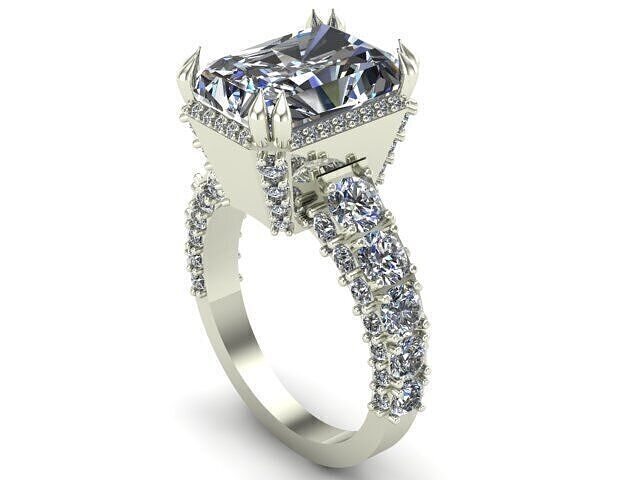 Engagement Ring With Radiant and Round Diamond  3D model
