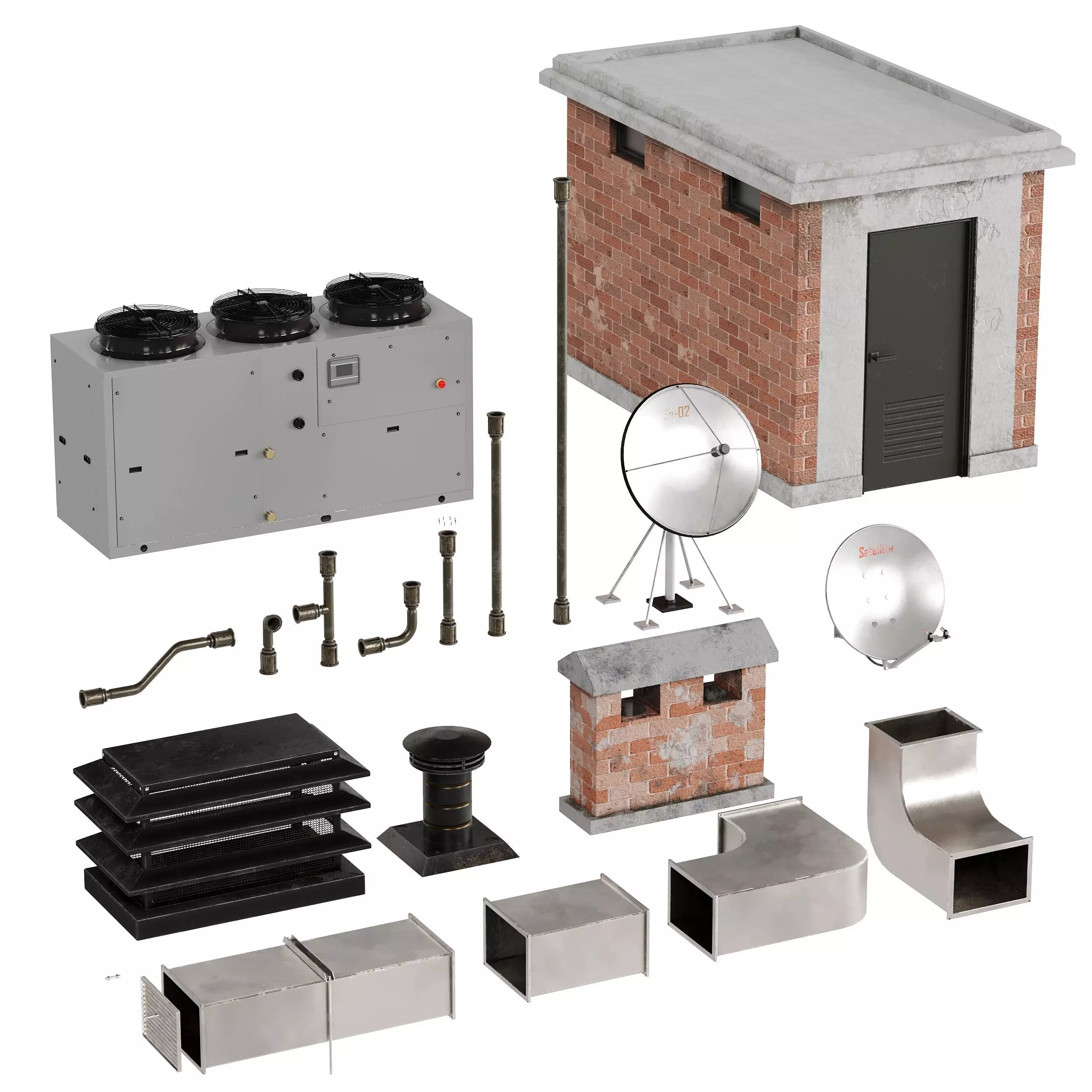 Rooftop Props Set Low-poly 3D model