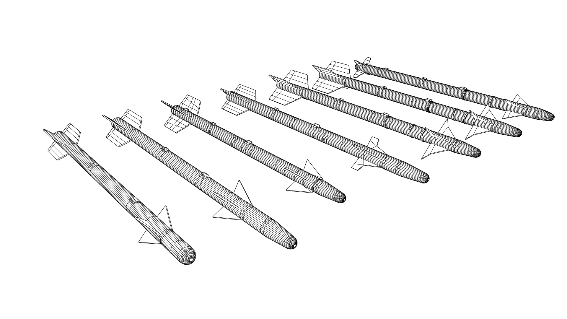 Aim-9 Sidewinders low poly collection Low-poly 3D model_2