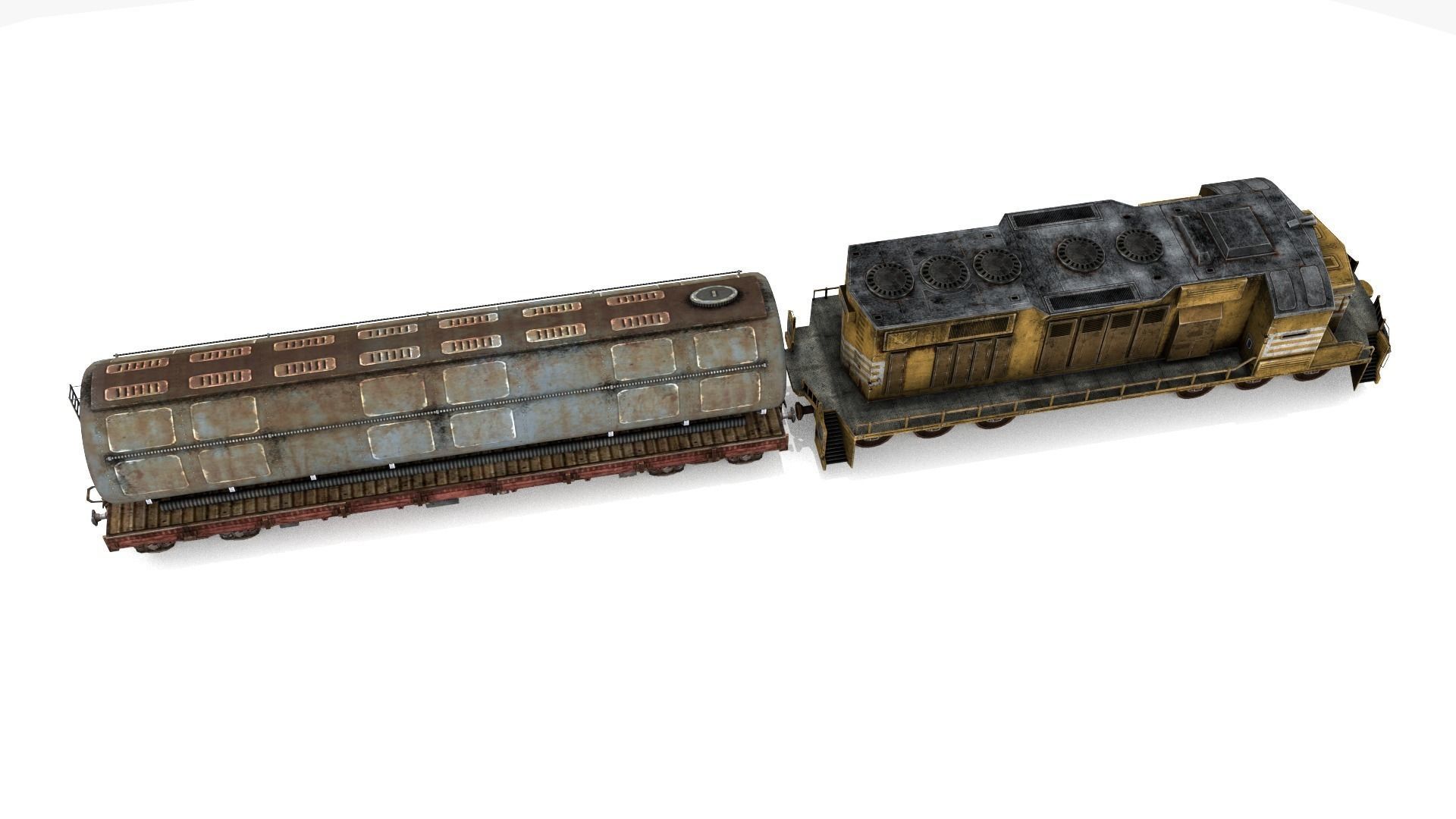 Train and Wagon Low-poly 3D model_2