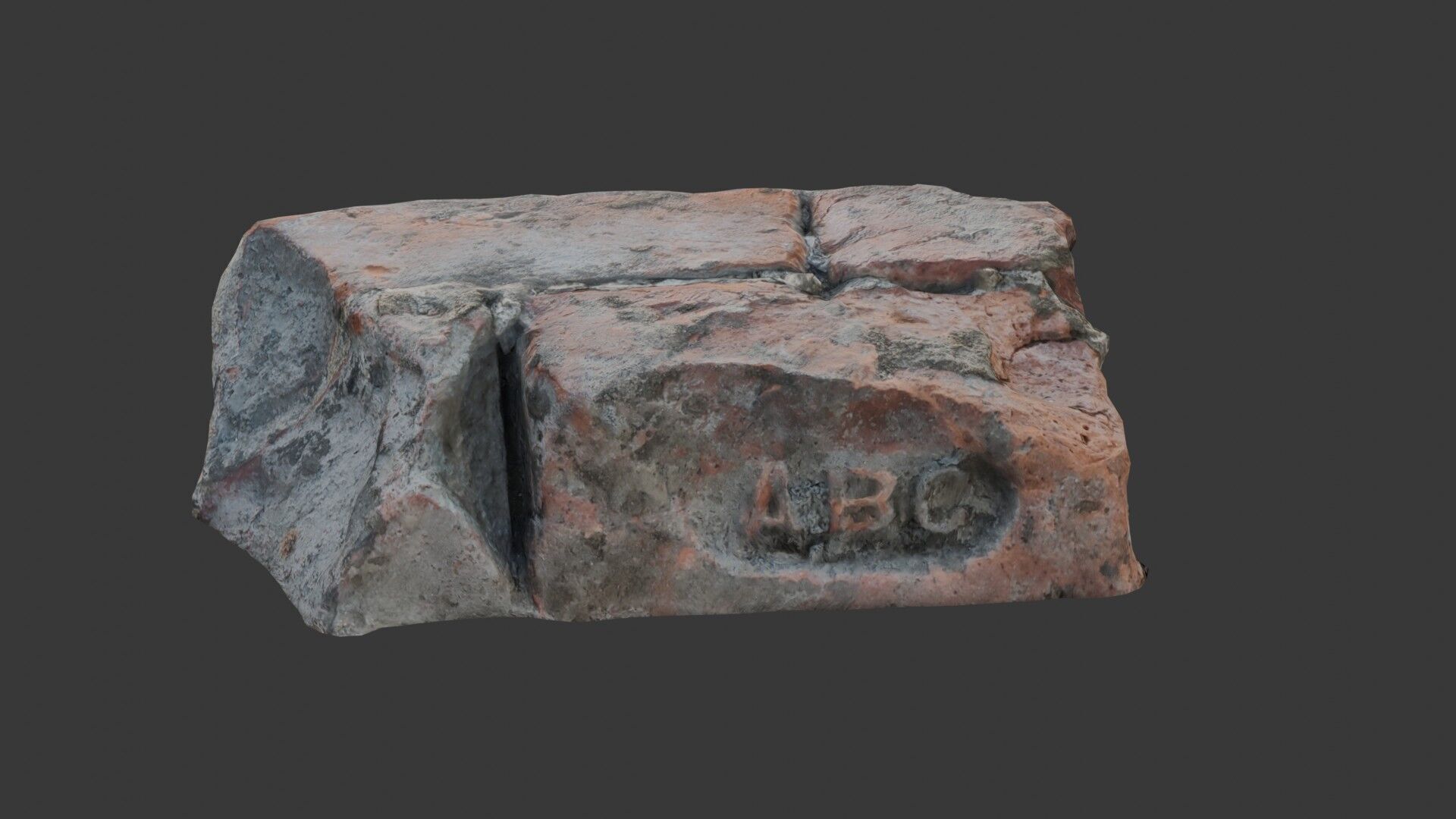 Weathered Red Brick with Engraving  Low-poly 3D model_1