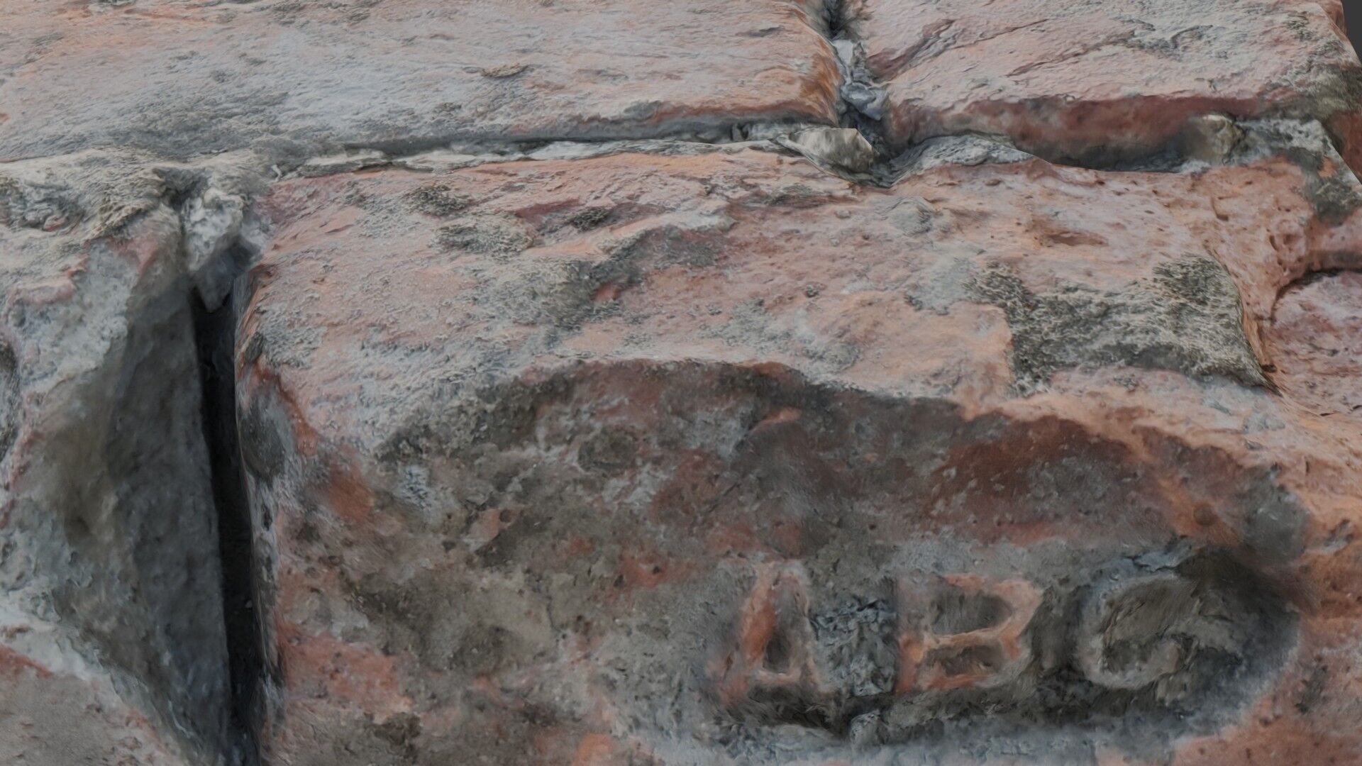 Weathered Red Brick with Engraving  Low-poly 3D model_3