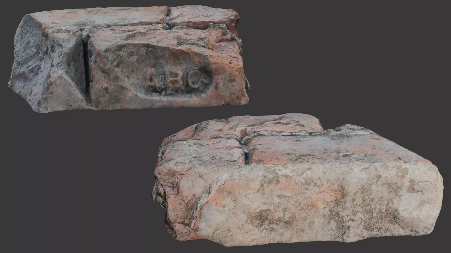 Weathered Red Brick with Engraving  Low-poly 3D model_0