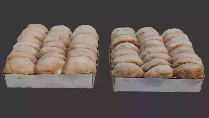 Tray of Freshly Baked Bread Rolls Low-poly 3D model